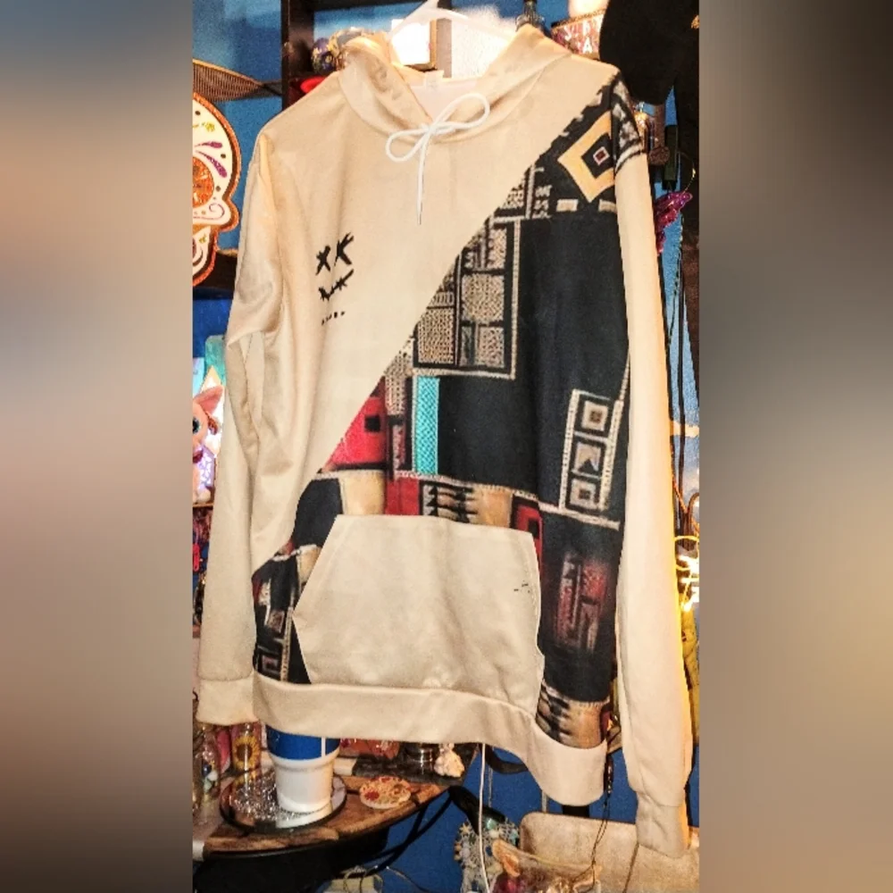 Hpapadks Fashion Casual Part Print Hooded Pullover Men's XXL Sweater Pre-owned